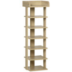 Mobile Scarpiera in Legno 6 Scarpe con Ripiano Porta Oggetti 32x30x104cm