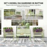 Salotto da Esterno in Rattan PE con Divanetto, 2 Poltroncine e Tavolino con Piano in Vetro, Verde - immagine 4