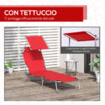 Sdraio da Giardino Pieghevole con Tettuccio Regolabile e Schienale Reclinabile a 4 Livelli, Rosso - immagine 6
