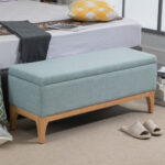 Panca Imbottita Contenitore in Tessuto con Design Scandinavo, 110x39x45Acm - Azzurro - immagine 2
