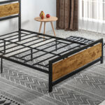 Struttura Letto Una Piazza e Mezza in Legno e Acciaio con Doghe in Stile Industriale, 140x2cm - immagine 9