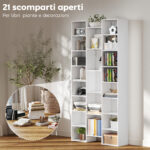 Libreria Moderna in Legno Alta 181 cm con 21 Scomparti e 10 Ripiani Regolabili, Bianco - immagine 4