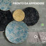 Decorazione Murale in Metallo 3D, Wall Art a Cerchi 133x66cm, Blu, Nero e Oro - immagine 5