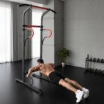 Barra per Trazioni Power Tower Stazione Fitness Multifunzione con Altezza Regolabile 171-219cm Nero Rosso - immagine 8