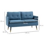 Divano 2 Posti in Tessuto con Cuscini Imbottiti e Gambe in Acciaio 139x68x80cm, Blu Scuro - immagine 3