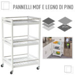Carrello da Cucina Portavivande in Legno con 3 Ripiani e Ruote, 45x38x78cm, Bianco - immagine 5