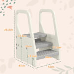 Sgabello per Bambini 2-5 Anni a 3 Gradini in HDPE, 43x42x65,5 cm, Grigio e Bianco Crema - immagine 3