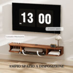 Mobile Porta TV fino 50" Sospeso con Cassetto, 2 Ripiani Aperti e Foro Passacavi, 120x24x16 cm, Noce - immagine 5