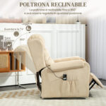 Poltrona Alzapersona Reclinabile a 160° con Poggiapiedi e Telecomando, in Velluto, 85x88x109 cm, Crema - immagine 5