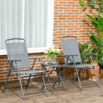 Set da Giardino 3 Pezzi con 2 Sedie 53,5x64x93 cm e Tavolino da Caffè Ø45x50 cm, in Metallo, Grigio Chiaro - immagine 2