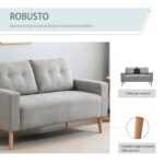 Divano 2 Posti Moderno in Stile Nordico con Schienale Trapuntato, in Poliestere e Legno, 145x76x88 cm, Grigio chiaro - immagine 5