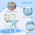 Banco Scuola con Sedia per Bambini 3-12 Anni, Altezza Regolabile e Piano Inclinabile, Azzurro - immagine 7