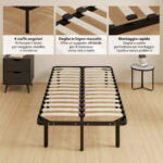 Struttura Letto Industriale a 28 Doghe con Spazio Contenitore, in Legno e Acciaio, 190x90x31 cm, Nero e Legno - immagine 6