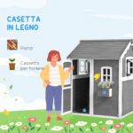 Casetta per Bambini 3-8 Anni con 6 Finestre e Fioriera, in Legno di Abete, 104,5x110x137 cm, Grigia - immagine 4