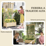 Fioriera da Giardino con Traliccio per Piante Rampicanti, 90x45x183 cm, Legno Naturale - immagine 4