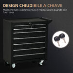Carrello da Officina con 7 Cassetti, Serratura con Chiavi, Ruote e Maniglia, 69x33x75cm, Nero - immagine 7