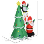 Babbo/Albero Natale Gonfiabile luminoso a LED Gigante 243cm in Poliestere, Decorazione Natalizia da Esterno Impermeabile | Aosom Italy - immagine 3