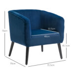 Poltroncina Moderna Sedia Imbottita Stile Nordico, Rivestimento in Velluto e Gambe in Legno, Blu, 70,5x70x76cm - immagine 3