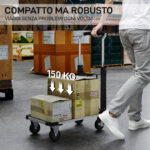 Carrello Portapacchi Pieghevole con Pedana Estensibile, Capacità 150 kg, Maniglia Regolabile, Argento - immagine 4