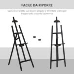 Cavalletto Pittura, 135 cm Cavalletto Treppiede per Dipingere su Tela, Cavalletto in Legno di Pino Regolabile, Portatile e Pieghevole con Pennello per Studio, Artisti e Pittori, Nero - immagine 4