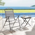 Set da Giardino con Tavolo con Piano in Vetro e 2 Sedie Pieghevoli con Schienale Regolabile, Grigio - immagine 3
