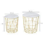 Set 2 Tavolini da Salotto Moderni Impilabili con Ripiano Rimovibile, Tavolino da Caffè con Contenitore per Soggiorno e Camera, Bianco Oro - immagine 3