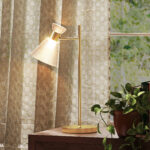 Lampada da Tavolo Moderna con Paralume in Vetro Regolabile Ambrato e Satinato, Attacco E27, Oro - immagine 2