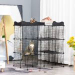 Recinto per Animali Domestici Modulabile e Multilivello con Rampa e 2 Porte in Acciaio e PP, 105x70x116 cm, Nero - immagine 2