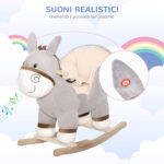 Cavallo a Dondolo per Bambini 18-36 Mesi, Cavalluccio a Dondolo a Forma di Asino con Suoni Realistici in Legno di Pioppo e Peluche, Grigio - immagine 4