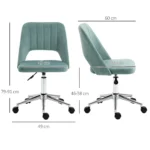 Sedia da Ufficio Ergonomica ad Altezza Regolabilein Tessuto Vellutato, 49x60x79-91 cm, Verde Petrolio - immagine 5