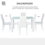 Set 5 Pezzi con 1 Tavolo e 4 Sedie per Cucina o Sala da Pranzo in Finta Pelle, Metallo e Vetro Temperato, Bianco - immagine 4
