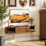 Mobile Porta TV fino 50" Sospeso con Prese di Corrente, USB e Tipo C, Cassetto e Ripiani, 120x24x22,4 cm, Noce - immagine 8