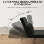 Divano Letto 3 in 1 in Tessuto Effetto Velluto con Schienale Regolabile e 2 Cuscini, 102x73x81 cm, Nero - immagine 5
