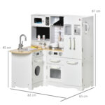 Cucina Giocattolo in Legno per Bambini 3-6 Anni con 14 Accessori, Forno e Lavandino, 82x65x87 cm, Bianco - immagine 3