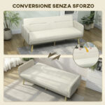 Divano Letto 3 Posti con Schienale Reclinabile e Rivestimento Effetto Velluto, 185x84x83 cm, Beige - immagine 4