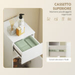 Mobiletto Bagno Sospeso con Cassetto, Anta Lucida e Ripiano in Vetro Regolabile, Bianco - immagine 4