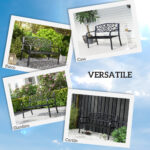 Panchina da Giardino in Metallo con Schienale Decorato, 127x60x87cm - Nero - immagine 6