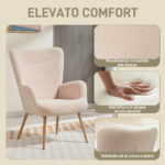 Poltrona Moderna in Tessuto Sherpa Imbottita con Schienale Alto e Braccioli, Beige - immagine 4