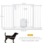Cancelletto per Cani Estensibile con Porta a Chiusura Automatica, in Metallo e ABS, 75-131x76 cm, Bianco - immagine 3