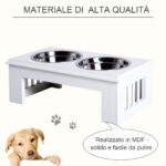 Ciotole Rialzate per Cani Taglia Piccola ed Extra Piccola, Supporto Portaciotole in MDF con 2 Ciotole in Acciaio Inox per Cibo e Acqua, Bianco - immagine 6
