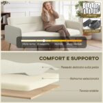 Divano Letto 3 Posti con Schienale Reclinabile e Rivestimento Effetto Velluto, 185x84x83 cm, Beige - immagine 6