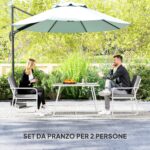 Set da Esterno 3 Pezzi con 2 Sedie con Braccioli e Cuscini e Tavolo con Piano in Vetro, Bianco - immagine 4