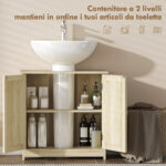 Mobile Sottolavabo a 2 Ante con Ripiano Regolabile e Intaglio a U, 60x30x60 cm, Rovere - immagine 5