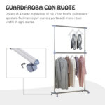 Stender Appendiabiti con Altezza ed Estensione Regolabili, 4 Ruote Girevoli, Acciaio Inox e ABS, 165x48x180cm - immagine 6