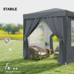 Gazebo Pieghevole 2x2 m con 4 Pareti Rimovibili in Metallo e Poliestere, Grigio - immagine 6