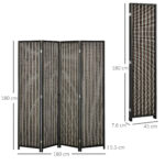 Paravento per Interni, Separé Pieghevole a 4 Pannelli, Divisorio per Ambienti in Legno e Bambù, 180x180x1,9cm, Nero e Marrone - immagine 3