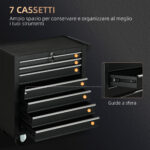 Carrello da Officina con 7 Cassetti, Serratura con Chiavi, Ruote e Maniglia, 69x33x75cm, Nero - immagine 4