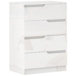 Cassettiera 4 Cassetti Moderna e Minimal in Legno, 60x40x85 cm, Bianco Lucido