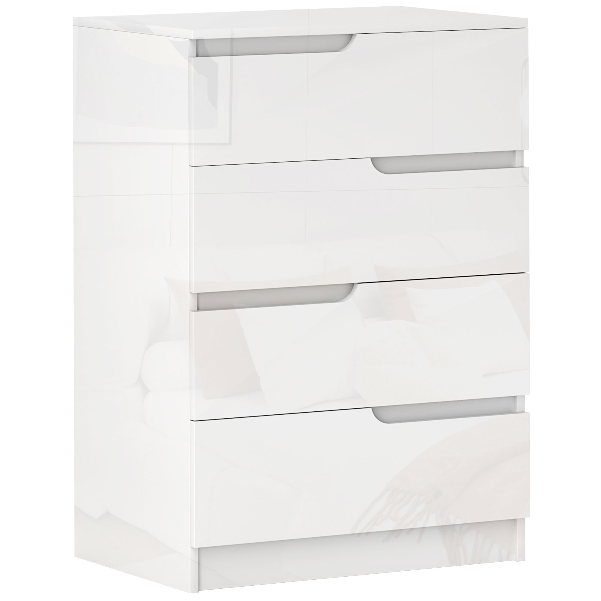 Ebc0e619495420c0a.jpg Cassettiera 4 Cassetti Moderna e Minimal in Legno, 60x40x85 cm, Bianco Lucido - immagine 1
