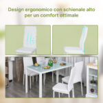 Set 5 Pezzi con 1 Tavolo e 4 Sedie per Cucina o Sala da Pranzo in Finta Pelle, Metallo e Vetro Temperato, Bianco - immagine 7